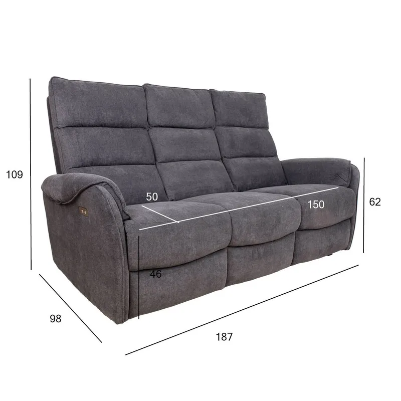 Reclinersofa Mörvik 3-seter med elektrisk mekanisme - blågrå - Møbler - Sofaer - Reclinersofaer - 3 seters kinosofa & reclinersofa