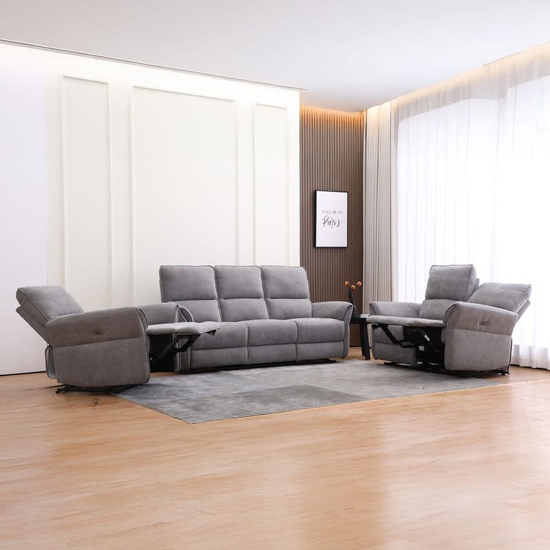 Reclinersofa Ravdal 3-seter med elektrisk mekanisme - grå - Møbler - Sofaer - Reclinersofaer - 3 seters kinosofa & reclinersofa