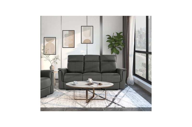 Sofa 3-seter Southbrook Grå, PU/tre/metall, Elektrisk recliner - Grå, PU/tre/metall, Elektrisk recliner - Møbler - Sofaer - Reclinersofaer