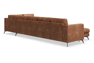 Ocean Lyx 6-seters Høyrevendt U-formet Sofa med Divan og Sjeselong + Fotskammel i Kunstlær - Brun - Møbler - Sofaer - Skinnsofaer