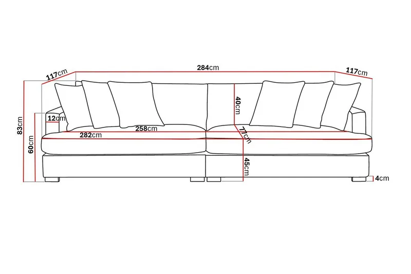 Rossita Lyx 4-seters Ekstra Dyp Sofa i Chenille - Beige - Møbler - Sofaer - 4 seter sofa
