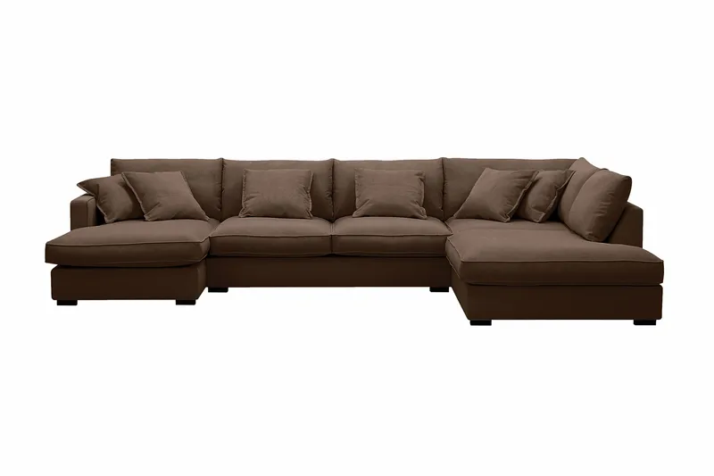 Rossita Lyx 5-seters høyrevendt U-formet ekstra dyp sofa med divan og sjeselong i manchester, Mørkebrun