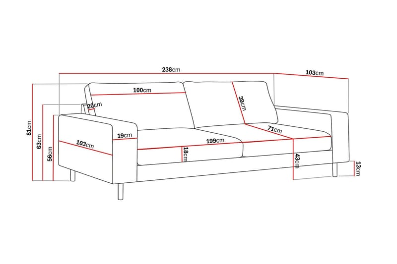 Scandi Dyp 4-seters sofa i stoff - Beige - Møbler - Sofaer - 4 seter sofa