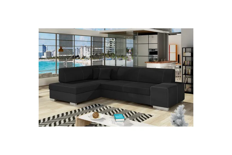 Seksjon Eltap Fabio 268x167x73 cm - Sawana 14, Soft 11, Svart, Svart, Venstre - Møbler - Sofaer - Sovesofaer