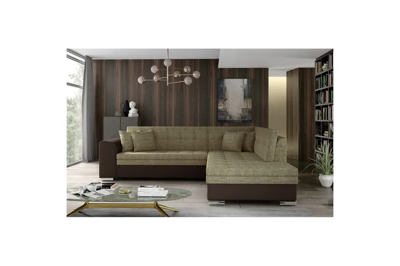 Seksjonssofa Eltap Pieretta 260x207x78 cm, Berlin 03, Myk 66, Beige, Mørk Brun, Høyre
