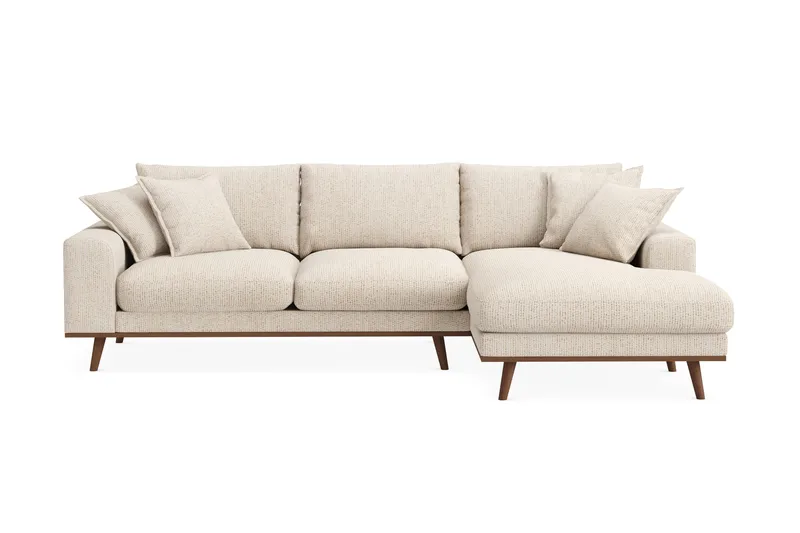 Copenhagen Premium 4-personers Højrevendt L-formet Dyb Divansofa i Chenille, Beige