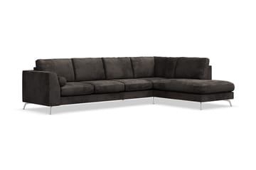 Ocean Lyx 5-seters Høyrevendt L-formet Sjeselongsofa i Fløyel - Mørk grå - Møbler - Sofaer - Sofa med sjeselong