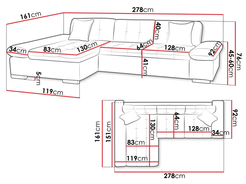 Vananda Sofa med sjeselong 4-seter - Brun - Møbler - Sofaer - Sofa med sjeselong