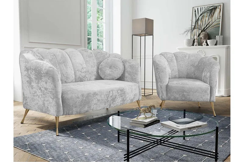 Adrial 3-seters Sofagruppe - Fløyel/Hvit - Møbler - Sofaer - Sofagrupper