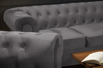 Chesterfield Lyx Sofagruppe 2-seter+Lenestol Fløyel - Grå - Møbler - Sofaer - Sofagrupper - Chesterfield sofagruppe