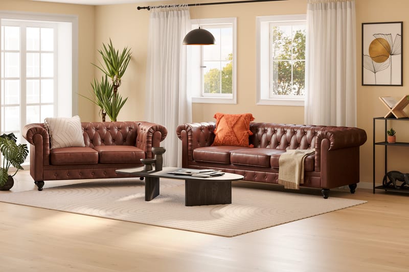 Chesterfield Lyx Sofagruppe 3-seter + 2-seter - Brun - Møbler - Sofaer - Sofagrupper - Chesterfield sofagruppe