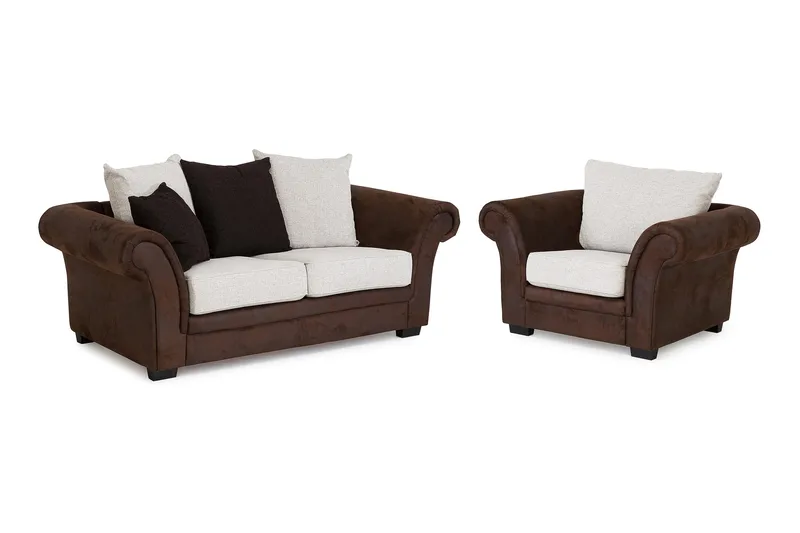Toronto Sofagruppe 2-seter+Lenestol, Brun/Beige