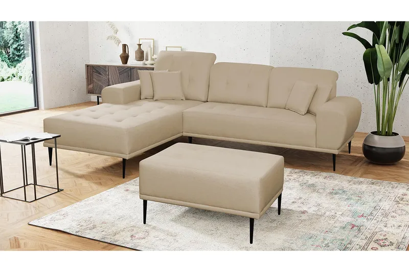 Rapale Sofagruppe Venstre med Fotskammel - Beige - Møbler - Sofaer - Sofa med sjeselong