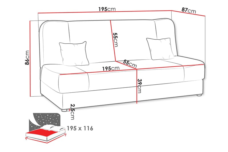 Abron Sovesofa 3-seter - Rosa - Møbler - Sofaer - Sovesofaer