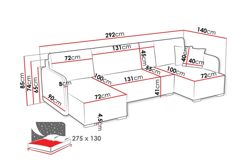 Amelus Sovesofa Dobbel Divan 4-Seter - Beige - Møbler - Sofaer - Sovesofaer