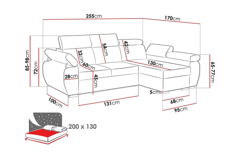 Denegal 3-seters Hjørnesovesofa - Møbler - Sofaer - Sovesofaer