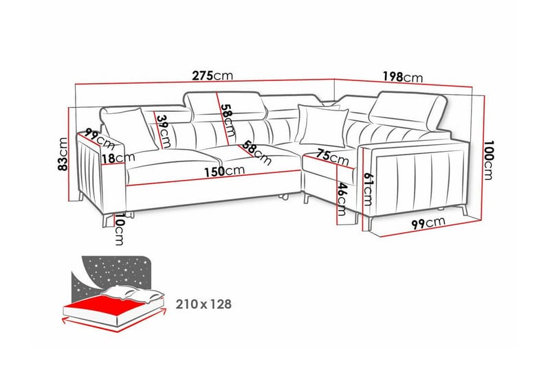 Galbally 3-seters hjørnesovesofa - Møbler - Sofaer - Sovesofaer