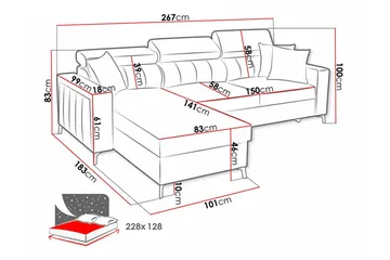 Galbally 3-seters hjørnesovesofa - Møbler - Sofaer - Sovesofaer
