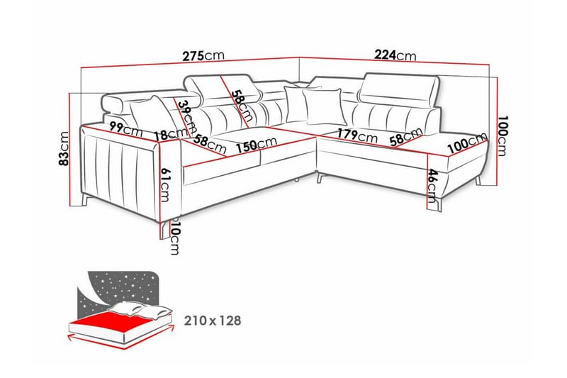Galbally 3-seters hjørnesovesofa - Møbler - Sofaer - Sovesofaer