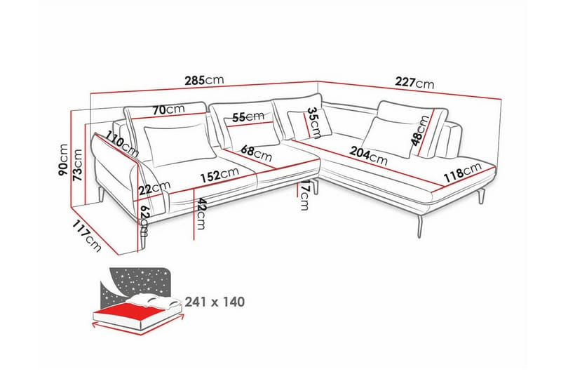 Graystone 4-sits Hörnbäddsoffa Dark grey - Møbler - Sofaer - Sofa med sjeselong - 4 seters sofa med divan