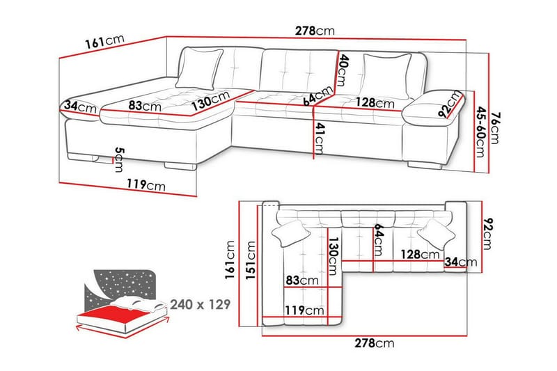 Lomux 3-seters hjørnesovesofa - Møbler - Sofaer - Sovesofaer