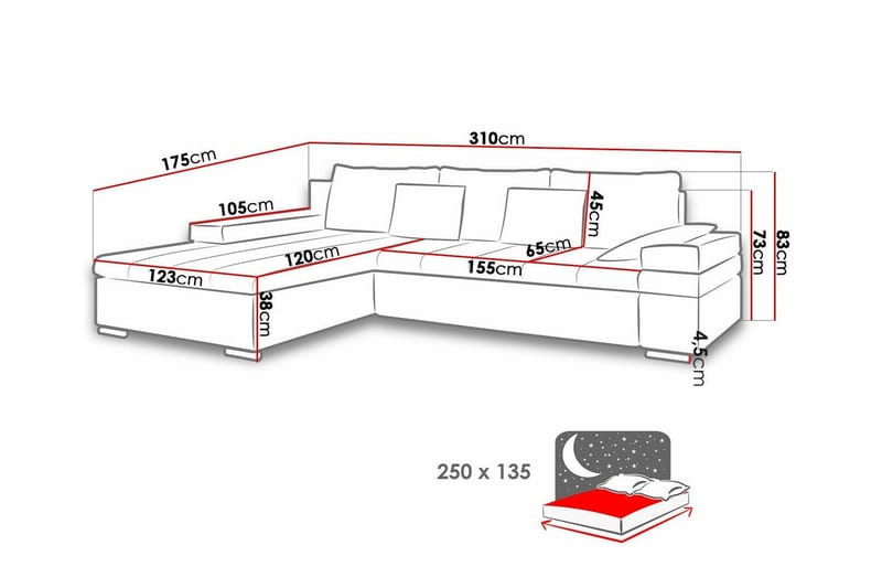 Naoma 3-seters hjørnesovesofa - Møbler - Sofaer - Sovesofaer