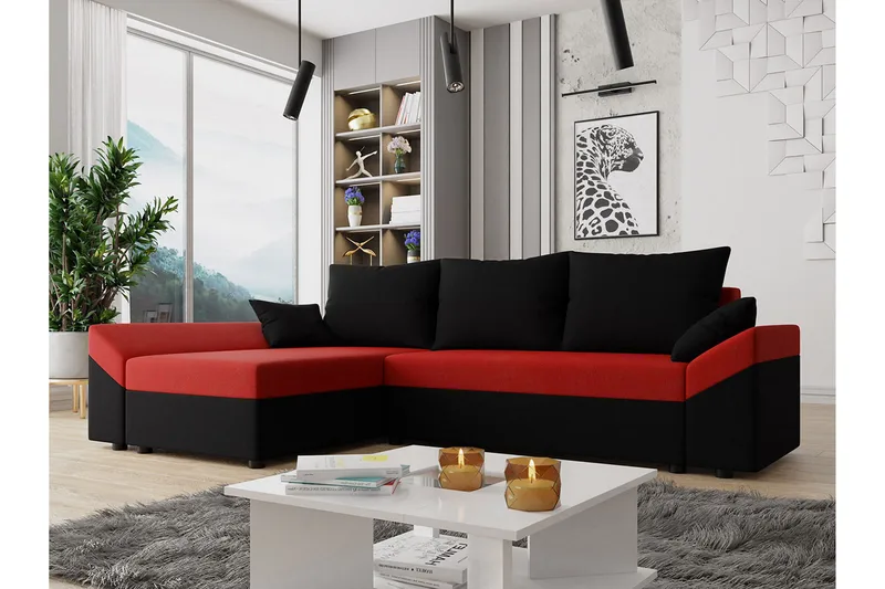 Ovadia 5-seters Sovesofa - Svart/Rød - Møbler - Sofaer - Sovesofaer