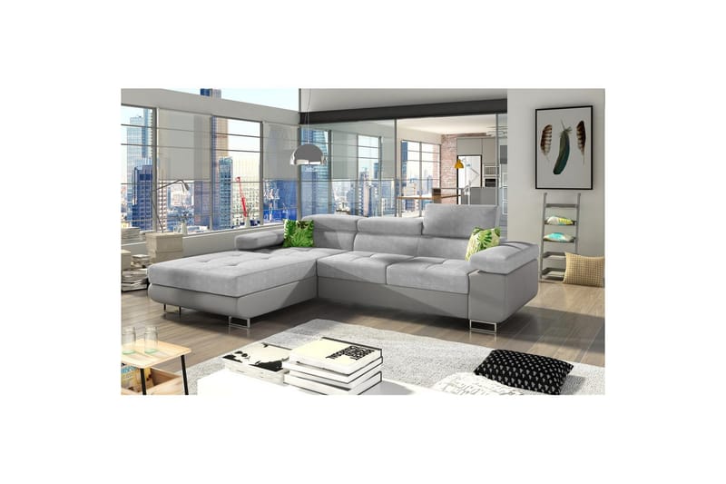 Seksjon Eltap Armando 289x85x203 cm - Soro 83, Soft 29, Hvit, Grå, Puter: Jungle 32, Grønn, Venstre - Møbler - Sofaer - Sovesofaer - Sovesofa divan