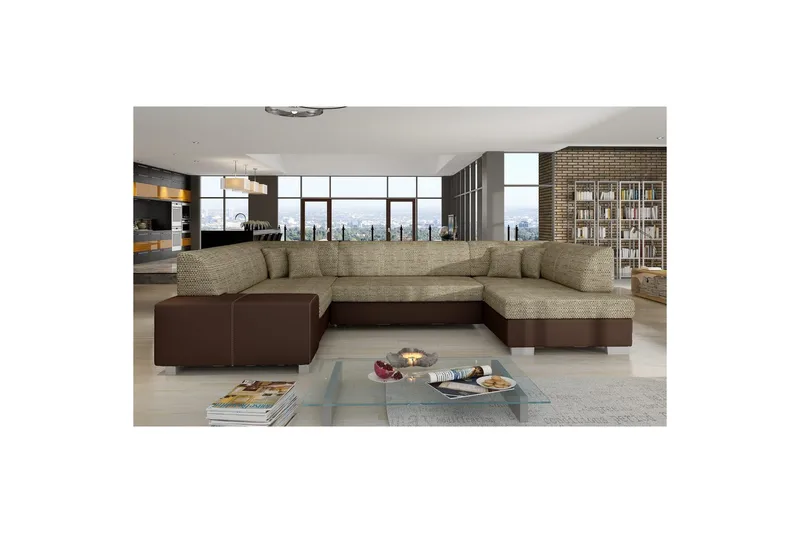 Seksjon Eltap Isloren 322x204x72 cm - Berlin 03, Soft 66, Beige, Mørkebrun, Høyre - Møbler - Sofaer - Sovesofaer