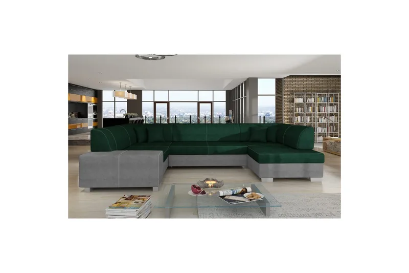 Seksjon Eltap Isloren 322x204x72 cm - Kronos 19, Paros 05, Mørk Grønn, Lys Grå, Høyre - Møbler - Sofaer - Sovesofaer