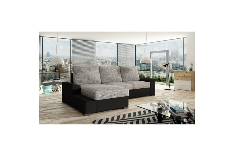 Seksjon Eltap Negro 245x165x90 cm - Berlin 01, Soft 11, Grå, Svart, Venstre - Møbler - Sofaer - Sovesofaer