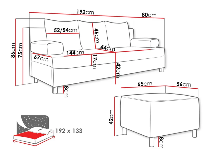 sofa + puff Dover Poso 03 - Møbler - Sofaer - Sovesofaer