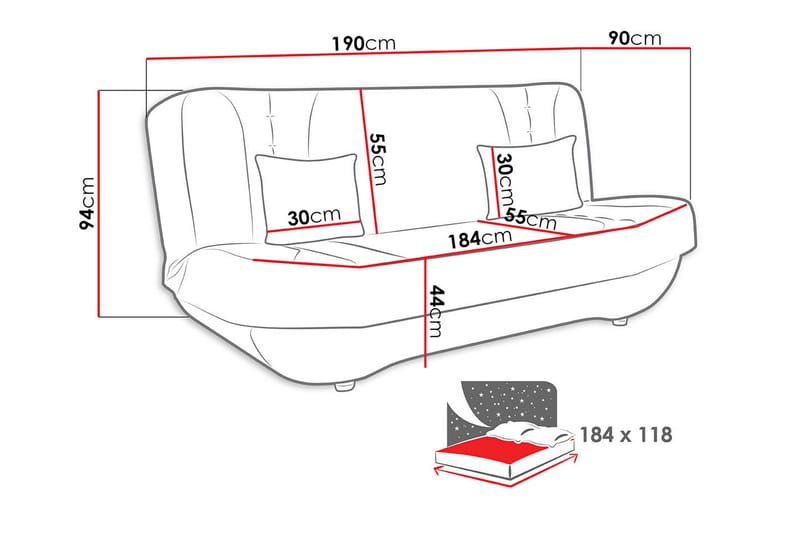 Sovesofa Pinto - Rød - Møbler - Sofaer - Sovesofaer