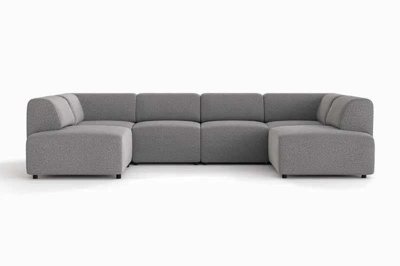 Torvasen 6-seters sofa med dobbeldivan i stoff, Grå