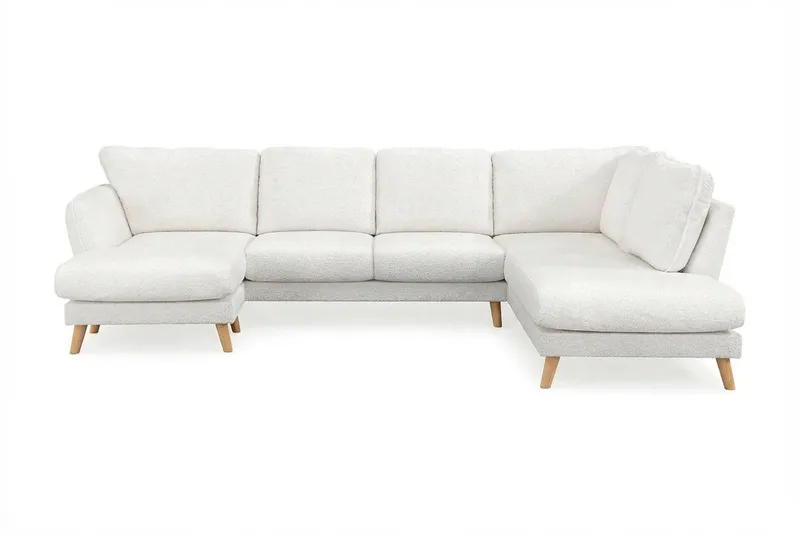 Trend Lyx 4-seters Høyrevendt U-formet Sofa med Divan og Sjeselong i Bouclé, Hvit