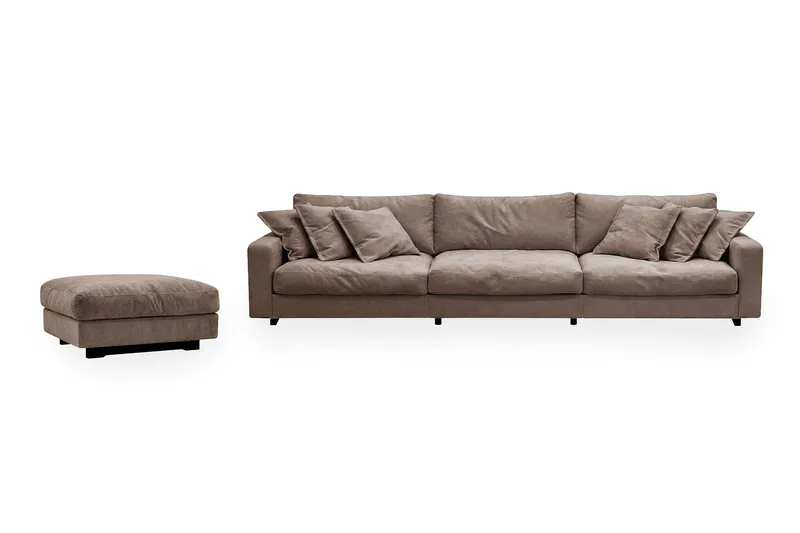 Valencia sofagruppe ekstra dyp 5-seters sofa + fotskammel i chenille, Mørk brun
