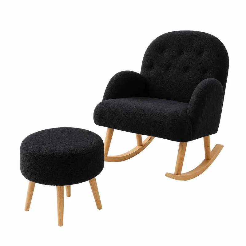 Ørelappstol- og puffesett (2 deler) Atelier Del Sofa Dugmeli (80 x 85 x 65 cm) Svart