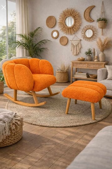 Ørelappstol- og puffesett (2 deler) Atelier Del Sofa Lotus (70 x 94 x 42 cm) Oransje - Møbler - Stoler & lenestoler - Lenestoler