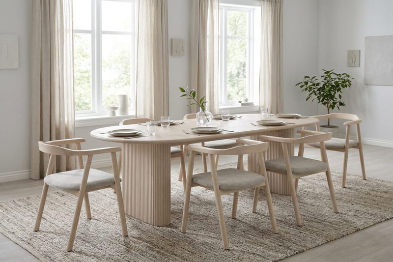 Jolie spisestol i tre med stoffsete - Hvitlasert/Beige - Møbler - Stoler & lenestoler - Spisestuestoler & kjøkkenstoler