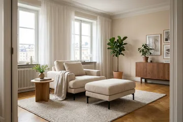 Menard Premium fotskammel i chenille - Beige - Møbler - Stoler & lenestoler - Krakk - Fotskammel