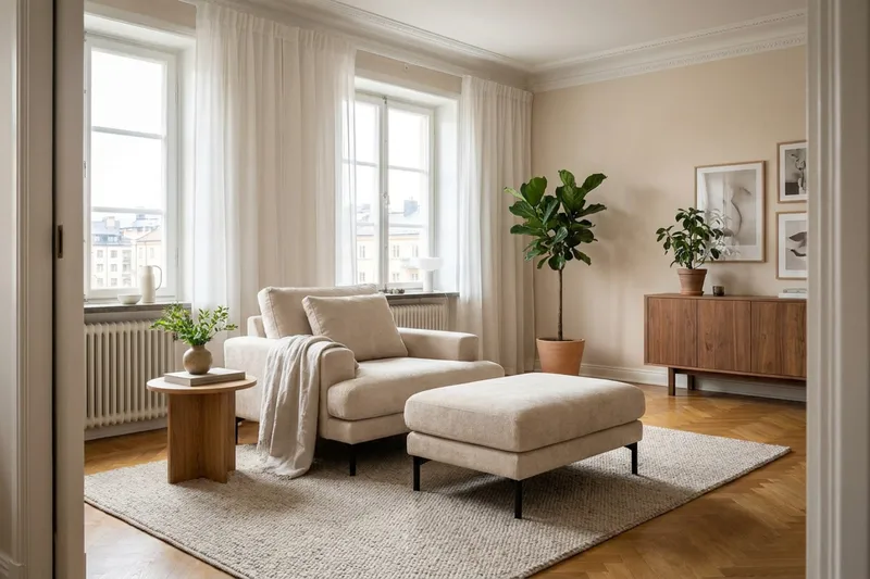Menard Premium fotskammel i chenille - Beige - Møbler - Stoler & lenestoler - Krakk - Fotskammel