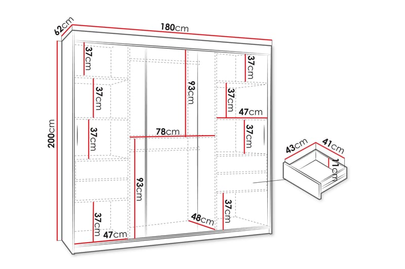 Amira Garderobeskap Med Speil 180x200 cm - Oppbevaring - Klesoppbevaring - Garderober & garderobesystem