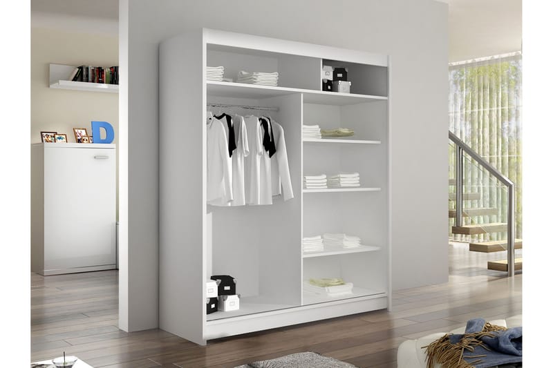 Bay Garderobe Med Speil 150x200 cm - Hvit - Oppbevaring - Klesoppbevaring - Garderober & garderobesystem