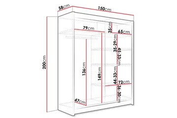 Bay Garderobe Med Speil 150x200 cm - Hvit - Oppbevaring - Klesoppbevaring - Garderober & garderobesystem