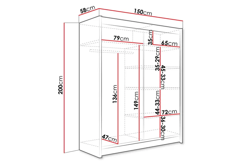Bay Garderobe Med Speil 150x200 cm - Hvit - Oppbevaring - Klesoppbevaring - Garderober & garderobesystem