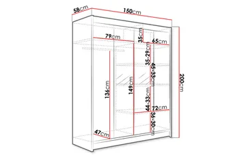 Camino Garderobe 150x58x200 cm - Svart/Hvit - Oppbevaring - Klesoppbevaring - Garderober & garderobesystem