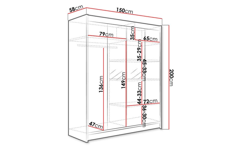 Camino Garderobe 150x58x200 cm - Svart/Hvit - Oppbevaring - Klesoppbevaring - Garderober & garderobesystem
