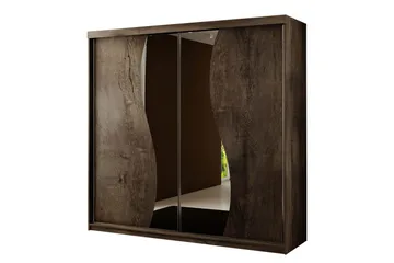 Dunkra Garderobe med Speil LED-belysning Blå 200 cm Bue - Mørk Aske - Oppbevaring - Klesoppbevaring - Garderober & garderobesystem