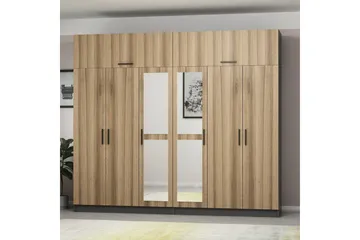 Fruitland Garderobe med Speil - Brun/Grå - Oppbevaring - Klesoppbevaring - Garderober & garderobesystem