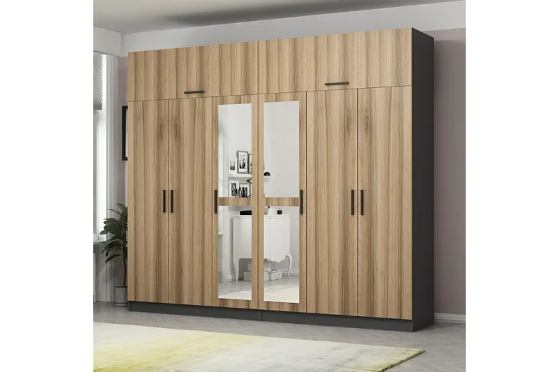 Fruitland Garderobe med Speil - Brun/Grå - Oppbevaring - Klesoppbevaring - Garderober & garderobesystem